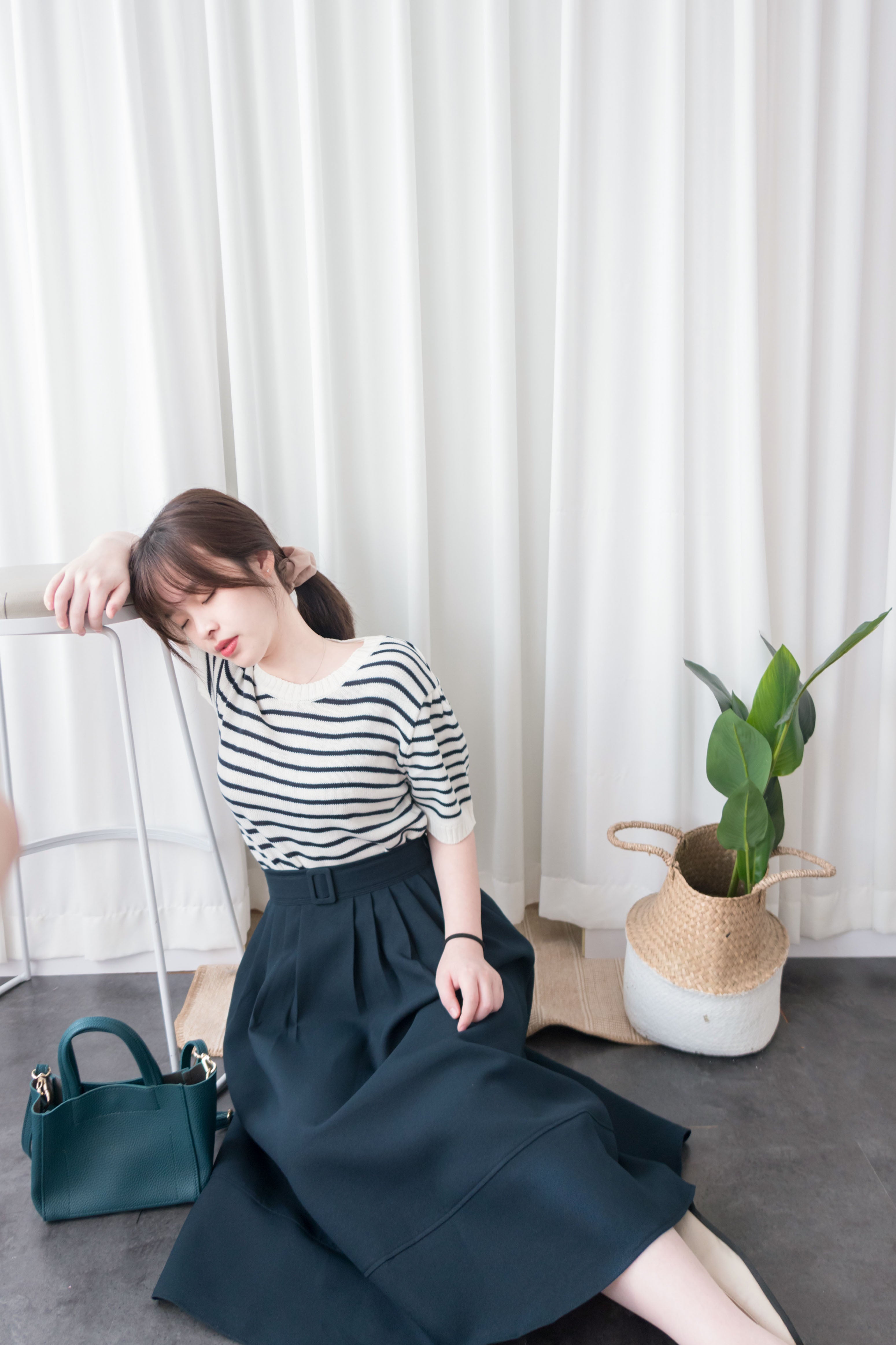 Stripe Knit 圓領短袖條緻針織上衣, Top/ TP8788 (Black Sold Out)