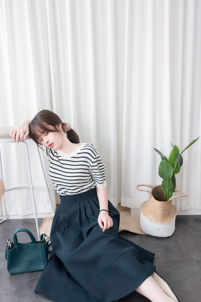 Stripe Knit 圓領短袖條緻針織上衣, Top/ TP8788 (Black Sold Out)