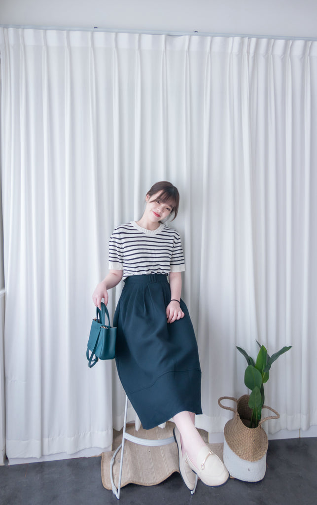Stripe Knit 圓領短袖條緻針織上衣, Top/ TP8788 (Black Sold Out)