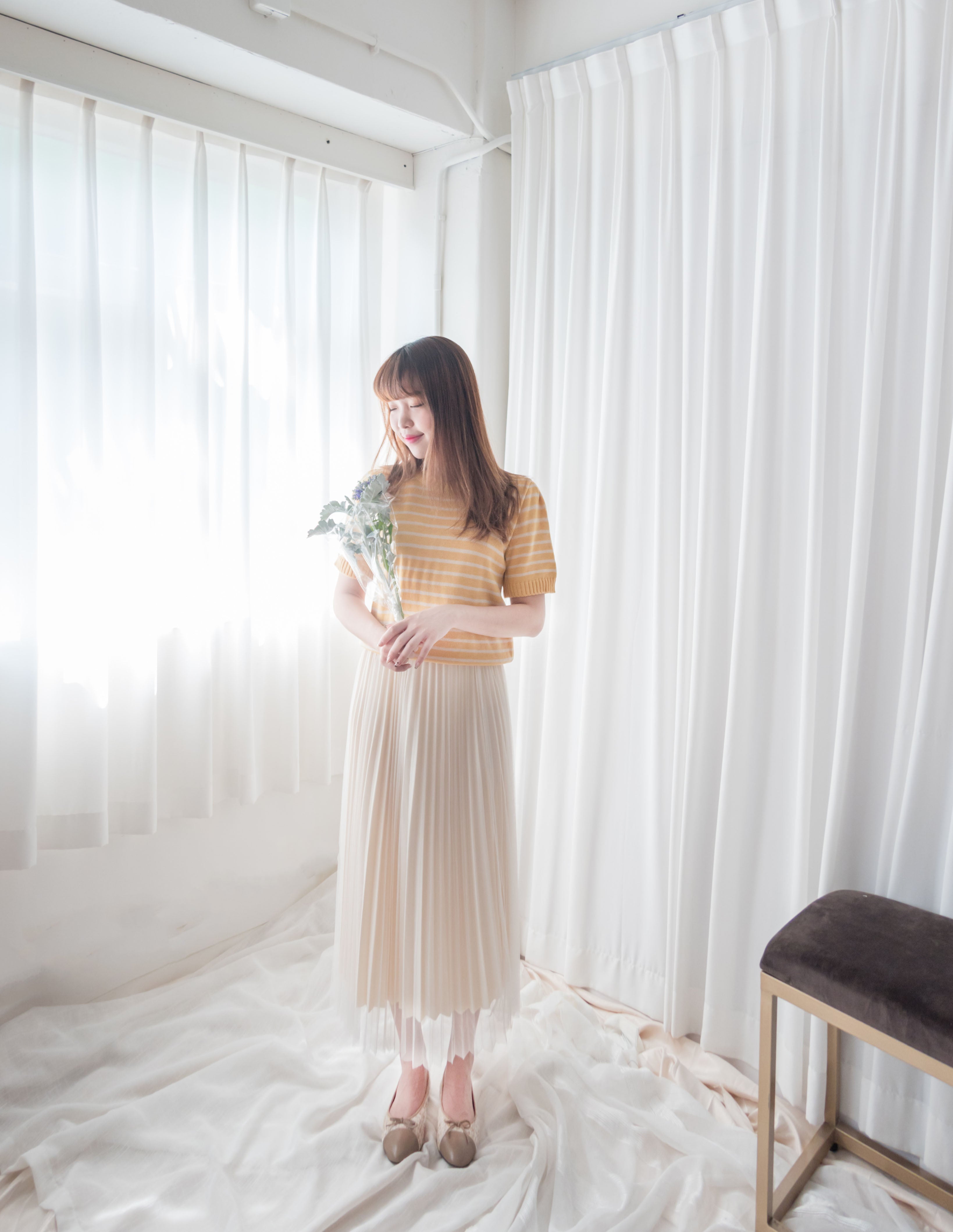 Stripe Knit 圓領短袖條緻針織上衣, Top/ TP8788 (Black Sold Out)