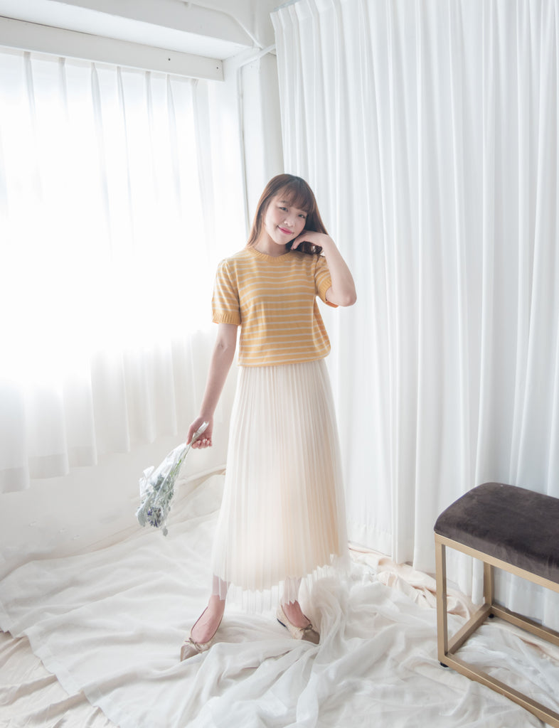 Stripe Knit 圓領短袖條緻針織上衣, Top/ TP8788 (Black Sold Out)
