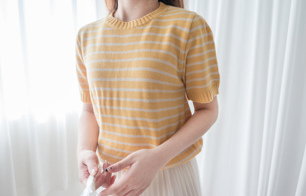 Stripe Knit 圓領短袖條緻針織上衣, Top/ TP8788 (Black Sold Out)