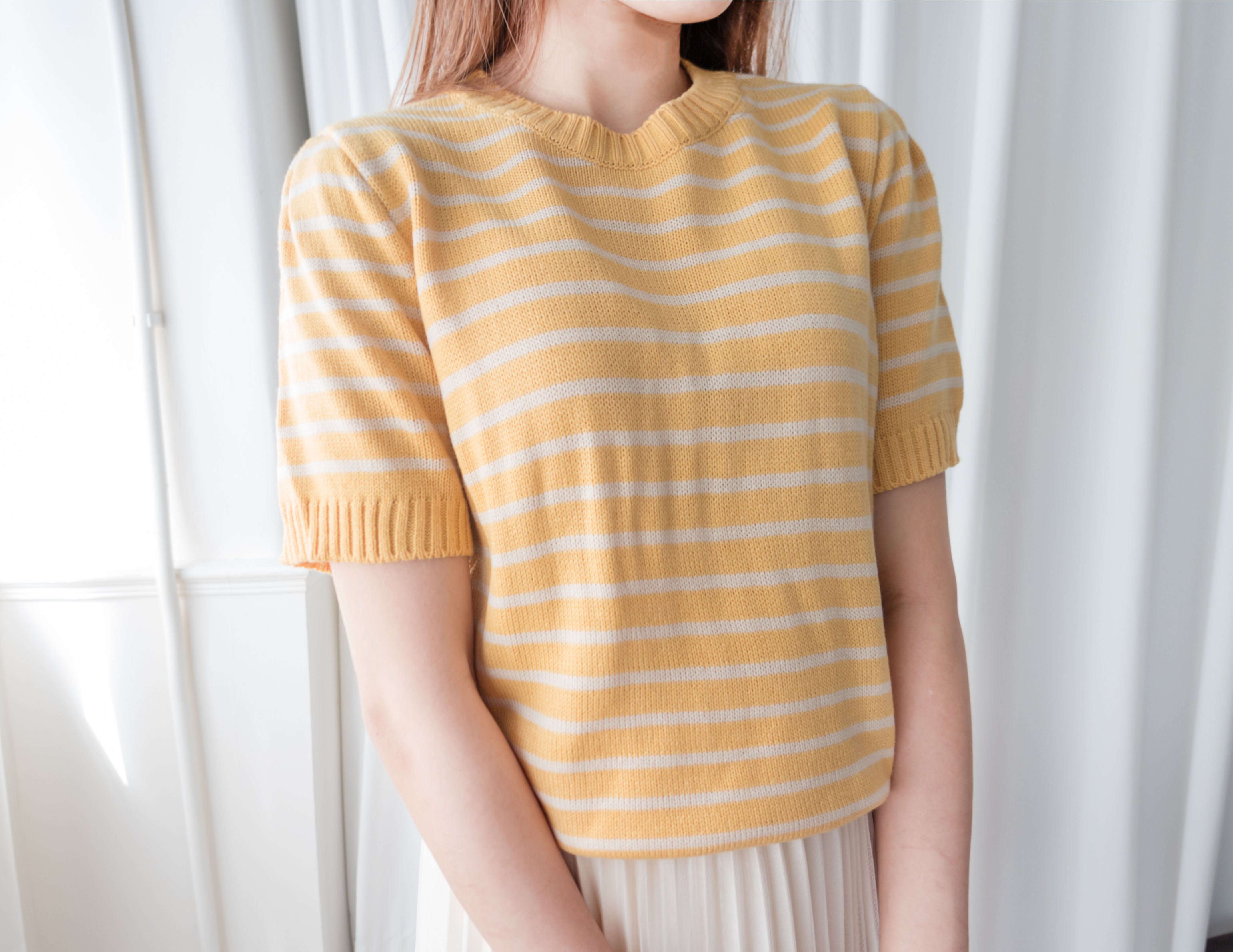 Stripe Knit 圓領短袖條緻針織上衣, Top/ TP8788 (Black Sold Out)