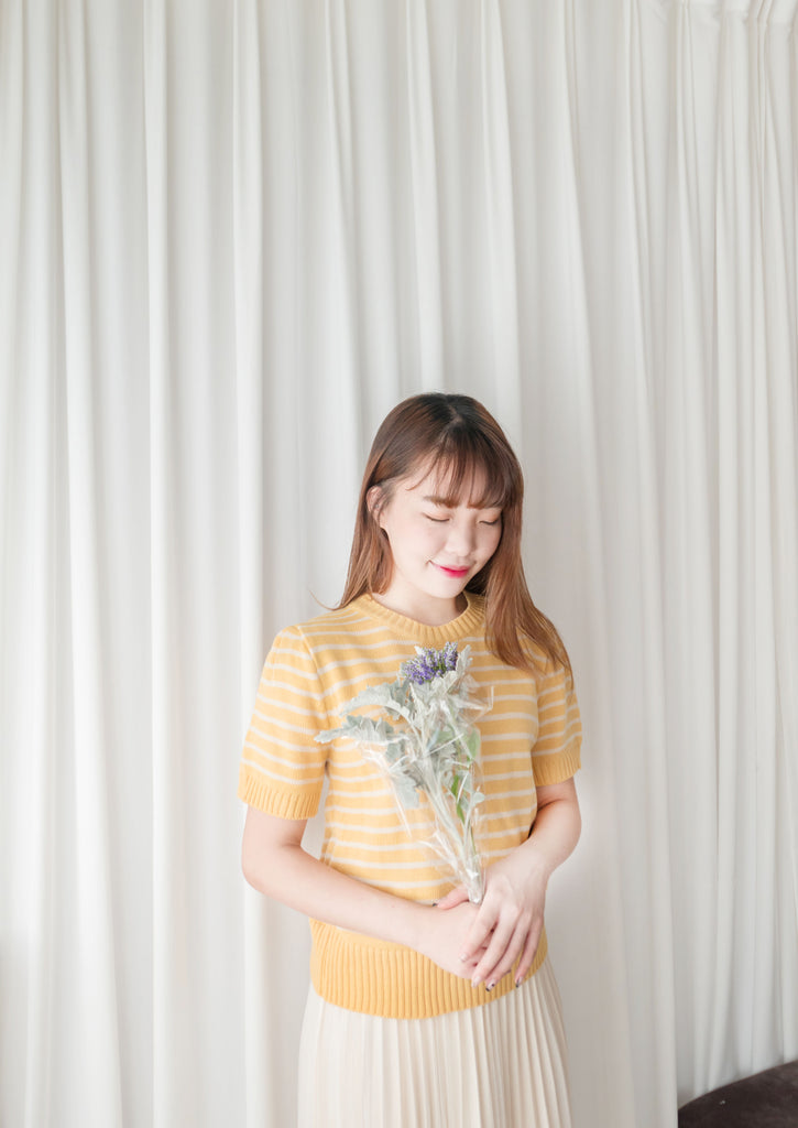 Stripe Knit 圓領短袖條緻針織上衣, Top/ TP8788 (Black Sold Out)