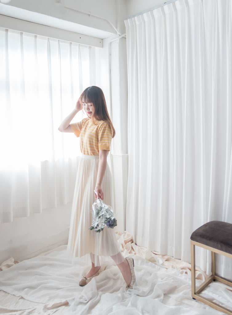 Stripe Knit 圓領短袖條緻針織上衣, Top/ TP8788 (Black Sold Out)
