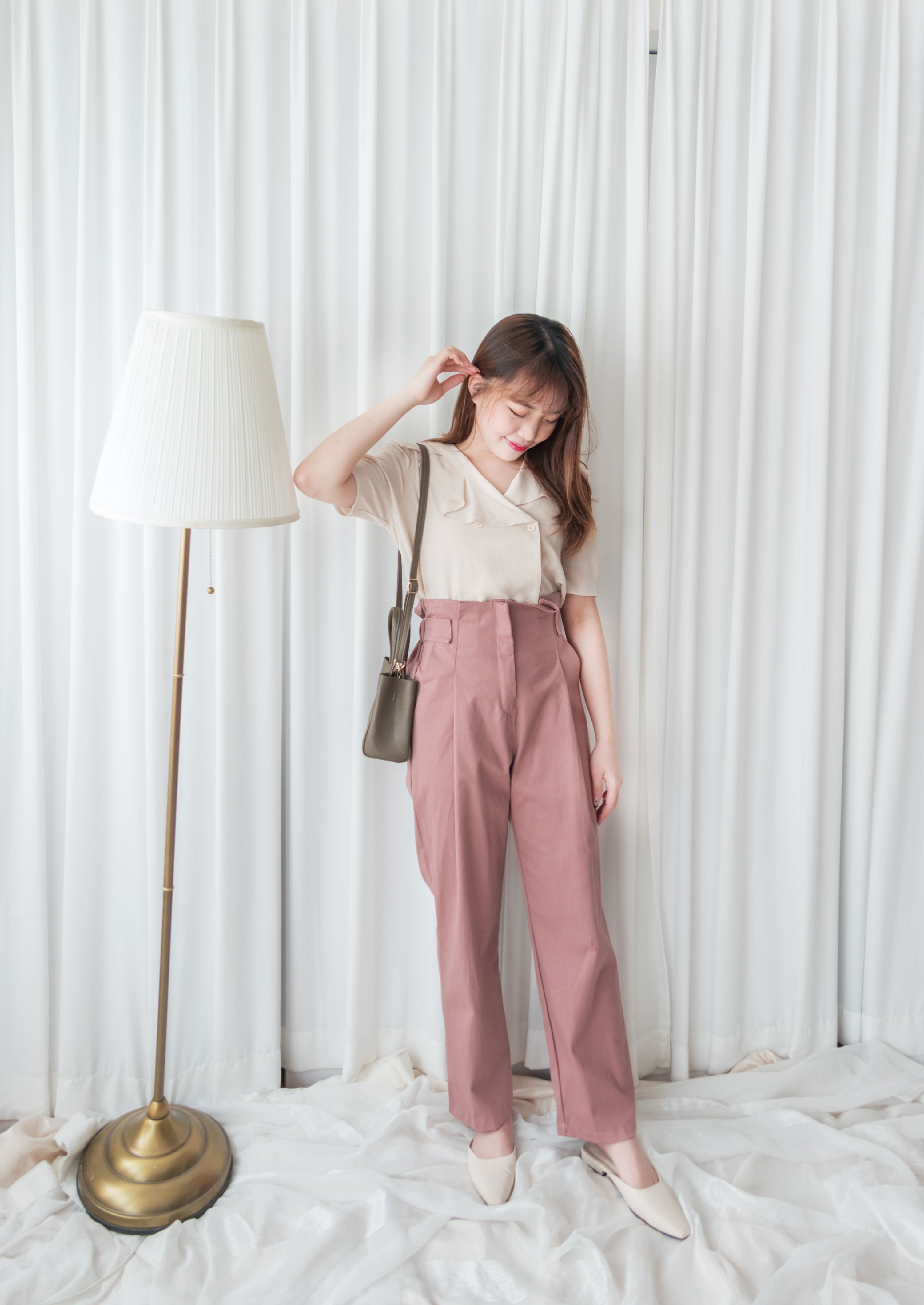 High Waist 設計感腰身高腰顯瘦闊鬆, Pants/ PT8354 (palevioletred soldout)