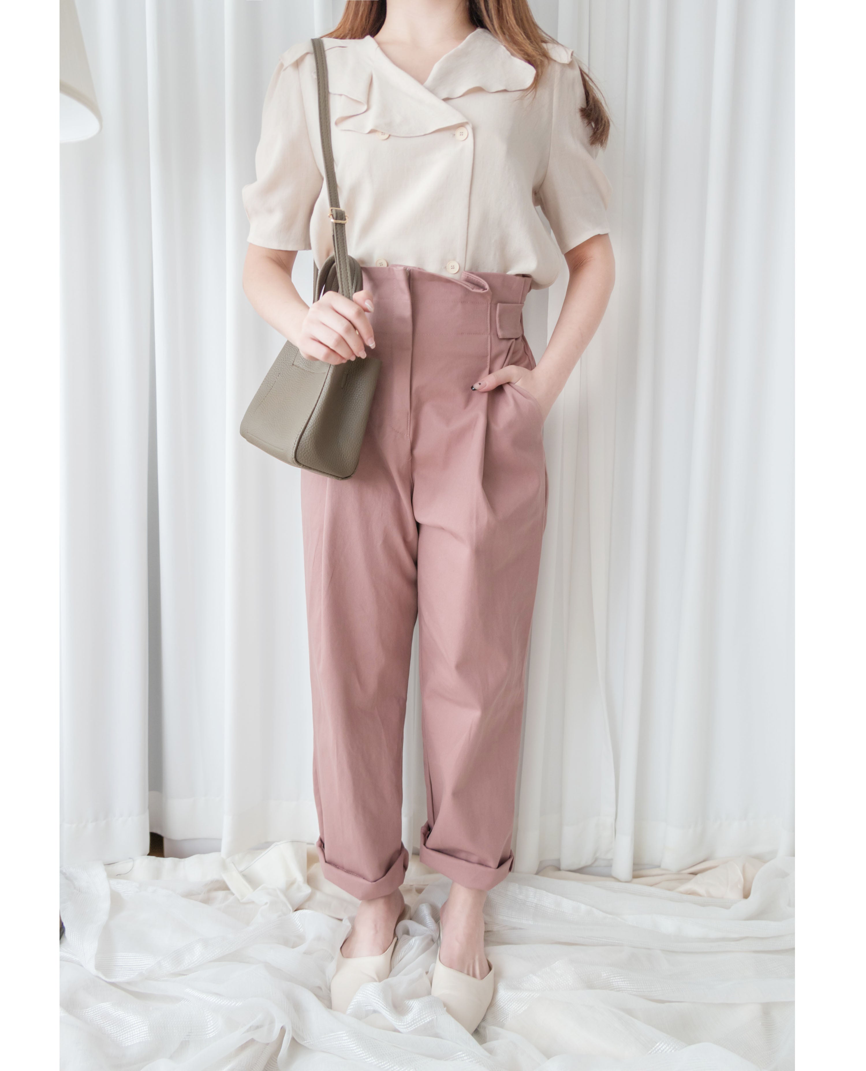 High Waist 設計感腰身高腰顯瘦闊鬆, Pants/ PT8354 (palevioletred soldout)