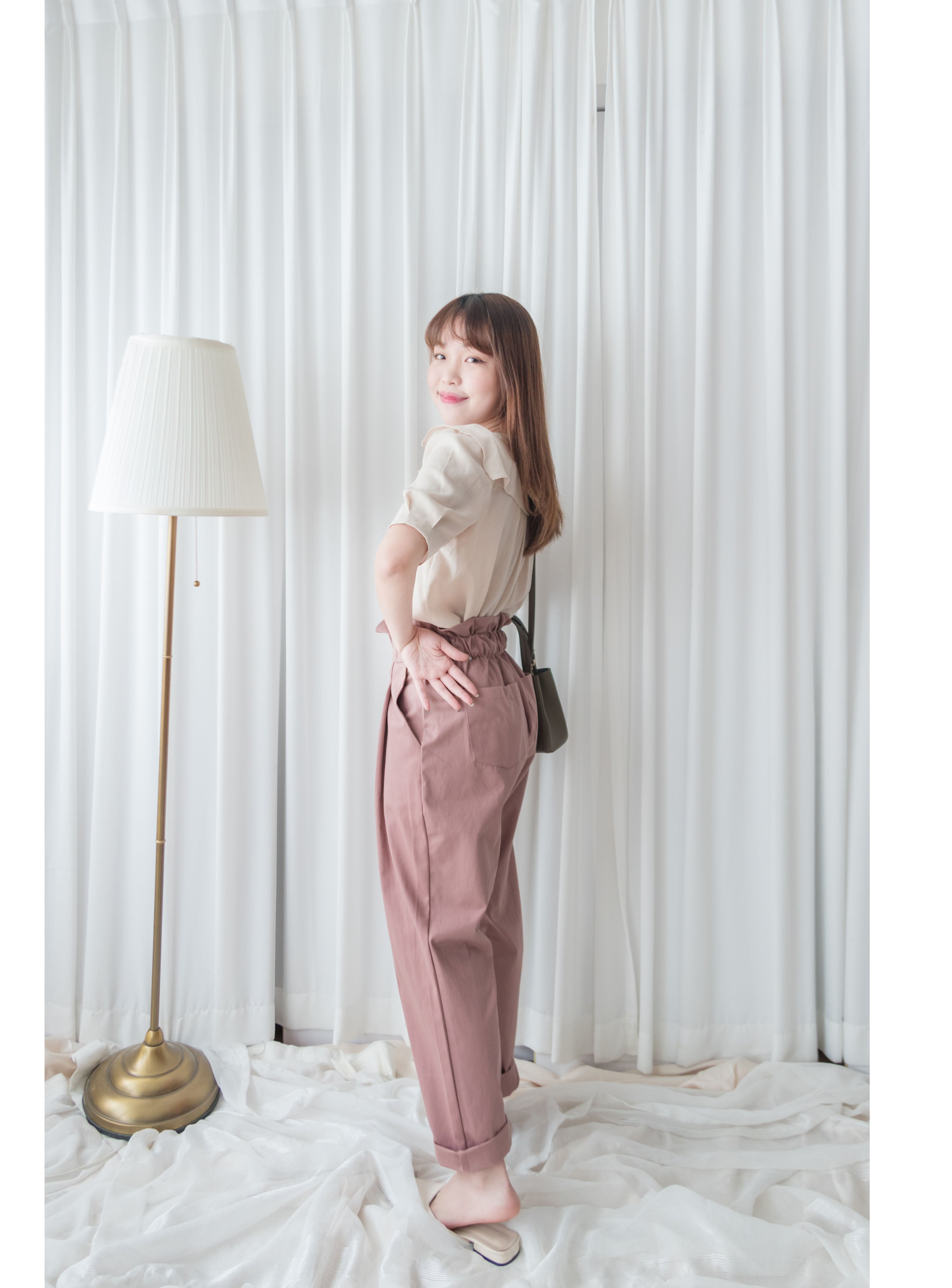 High Waist 設計感腰身高腰顯瘦闊鬆, Pants/ PT8354 (palevioletred soldout)