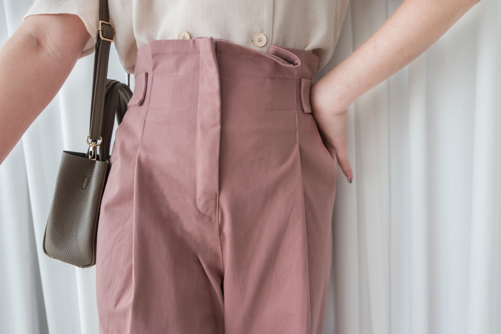 High Waist 設計感腰身高腰顯瘦闊鬆, Pants/ PT8354 (palevioletred soldout)