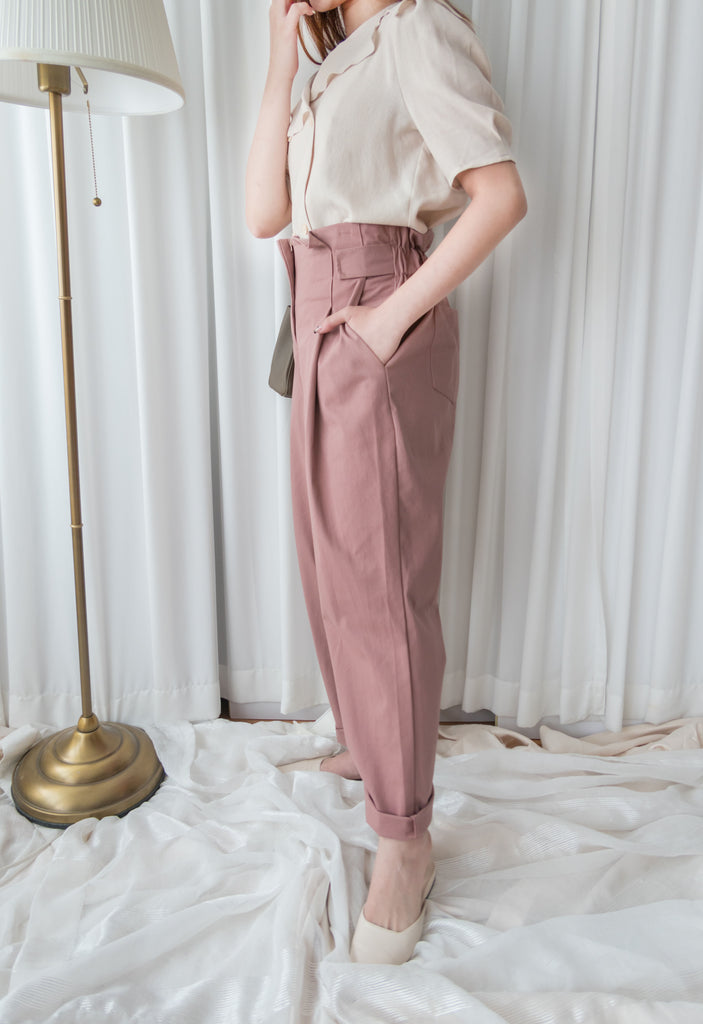 High Waist 設計感腰身高腰顯瘦闊鬆, Pants/ PT8354 (palevioletred soldout)