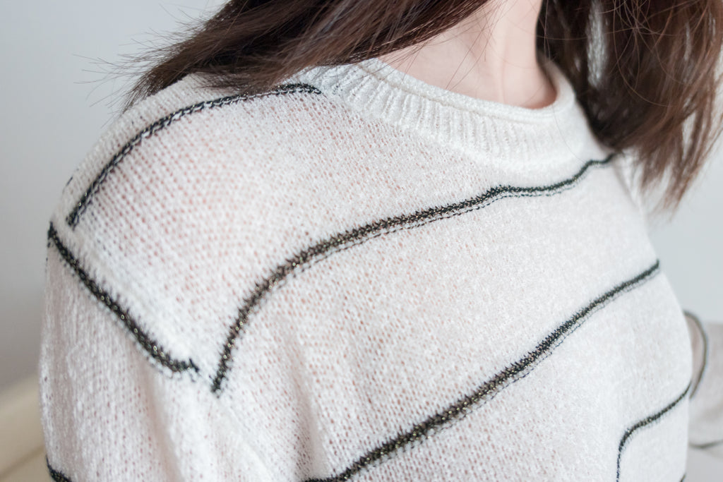Gold Stripe 混金線條紋闊袖蝴蝶線衫, Knit Top / TP8798