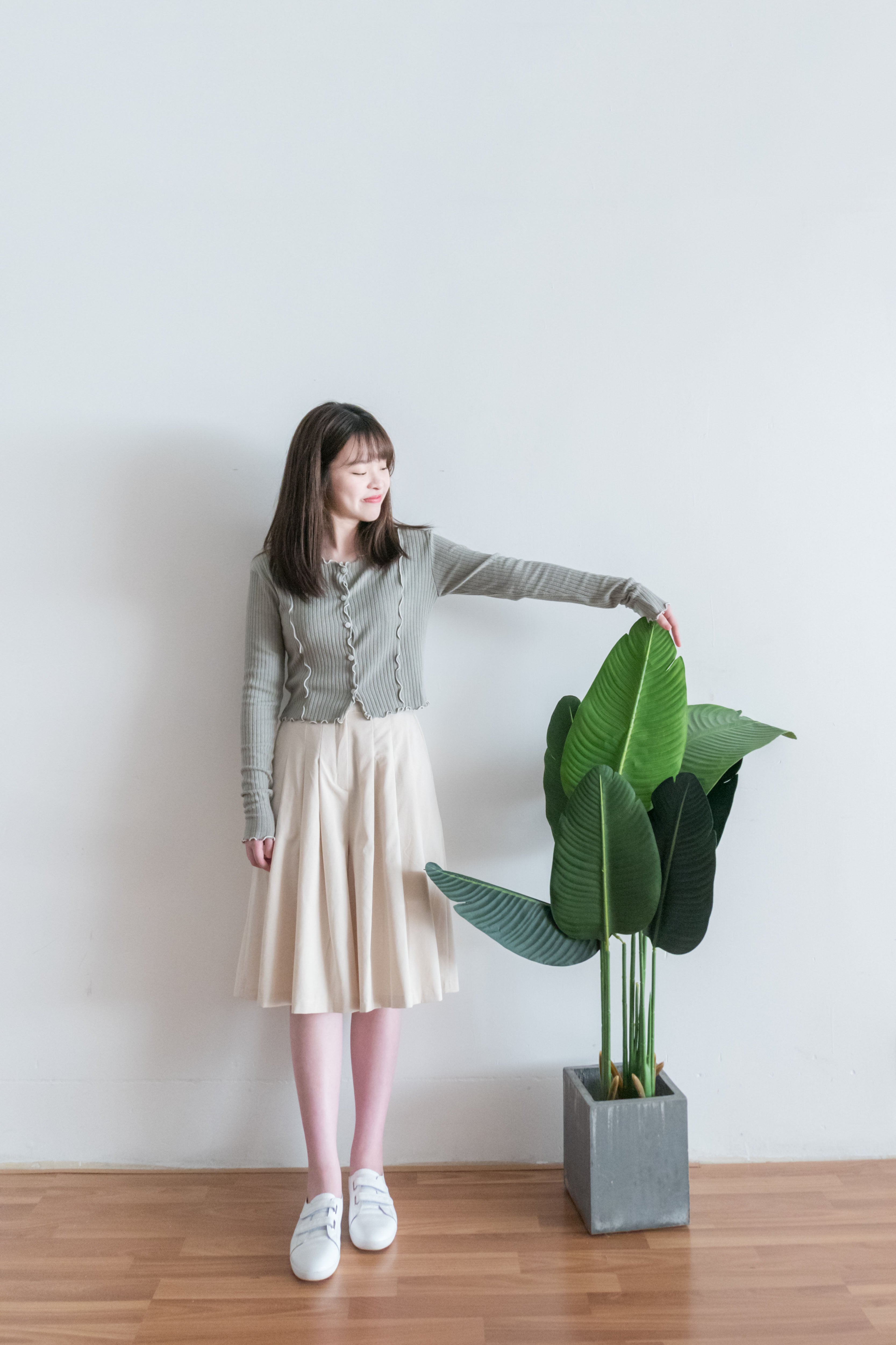 Oatmeal 燕麥點點修腰線闊裙褲, Skirt Pants/ SK8642