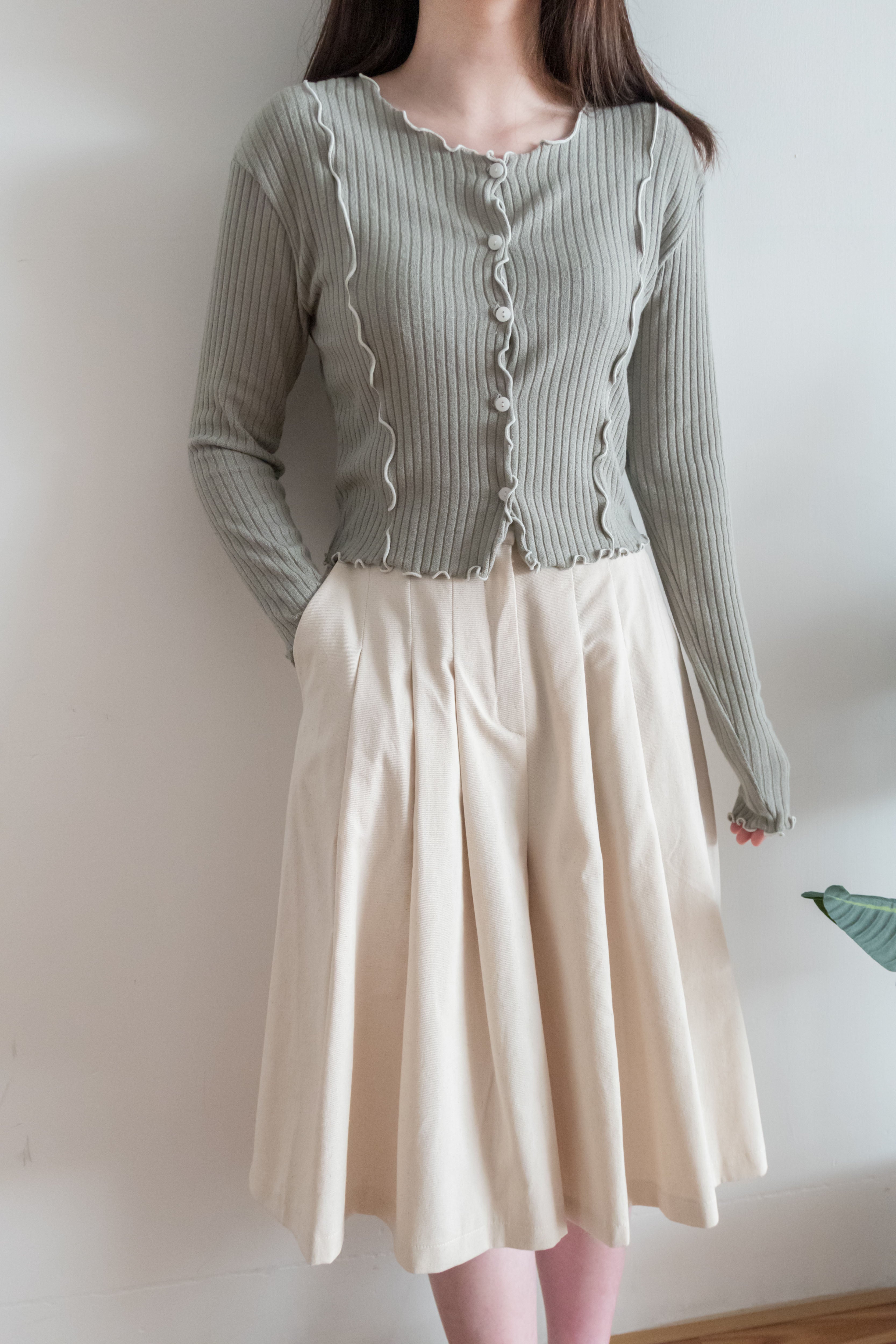 Oatmeal 燕麥點點修腰線闊裙褲, Skirt Pants/ SK8642