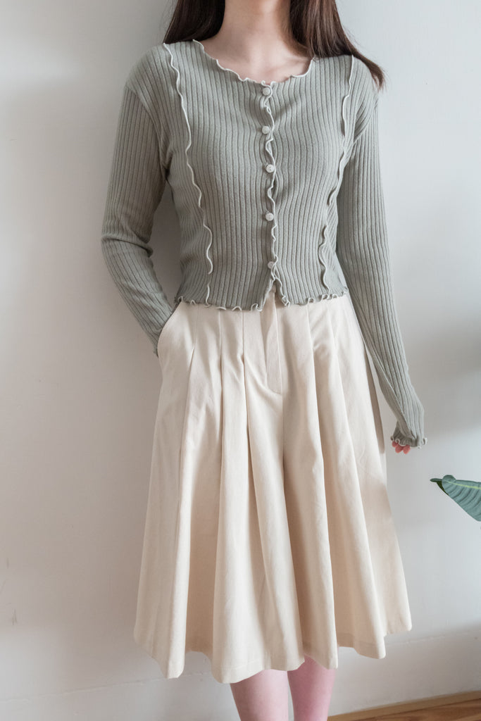 Oatmeal 燕麥點點修腰線闊裙褲, Skirt Pants/ SK8642