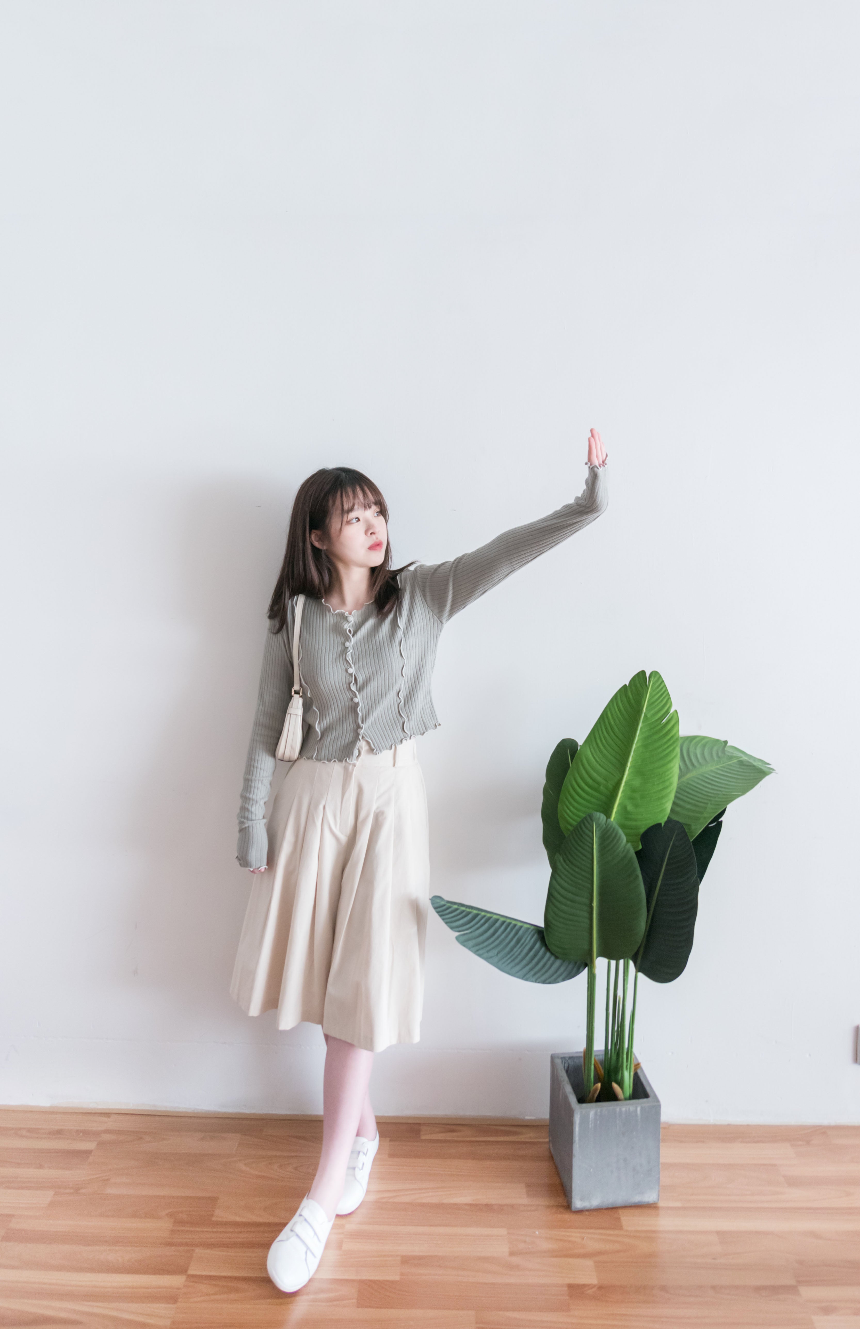 Oatmeal 燕麥點點修腰線闊裙褲, Skirt Pants/ SK8642