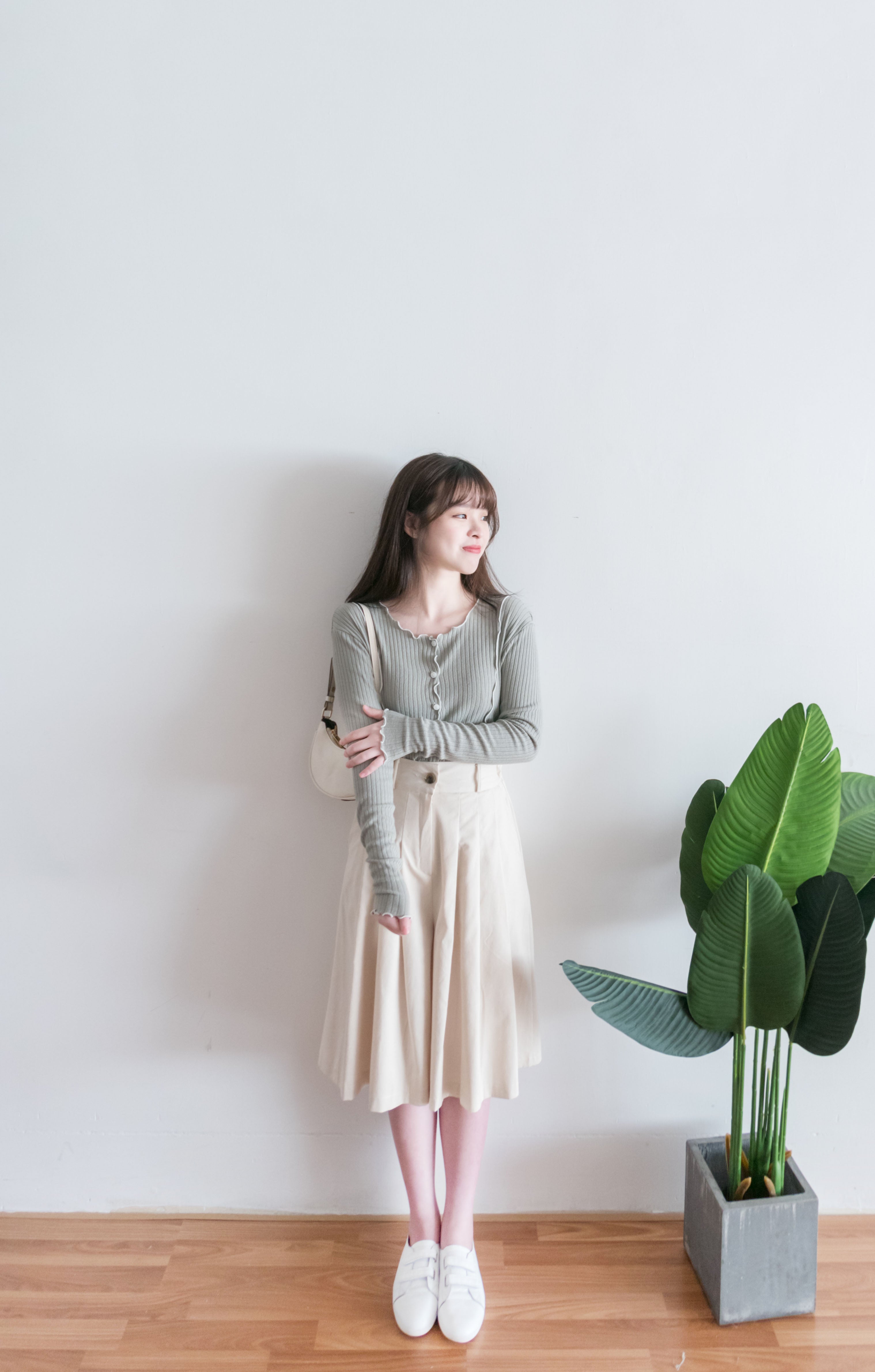 Oatmeal 燕麥點點修腰線闊裙褲, Skirt Pants/ SK8642