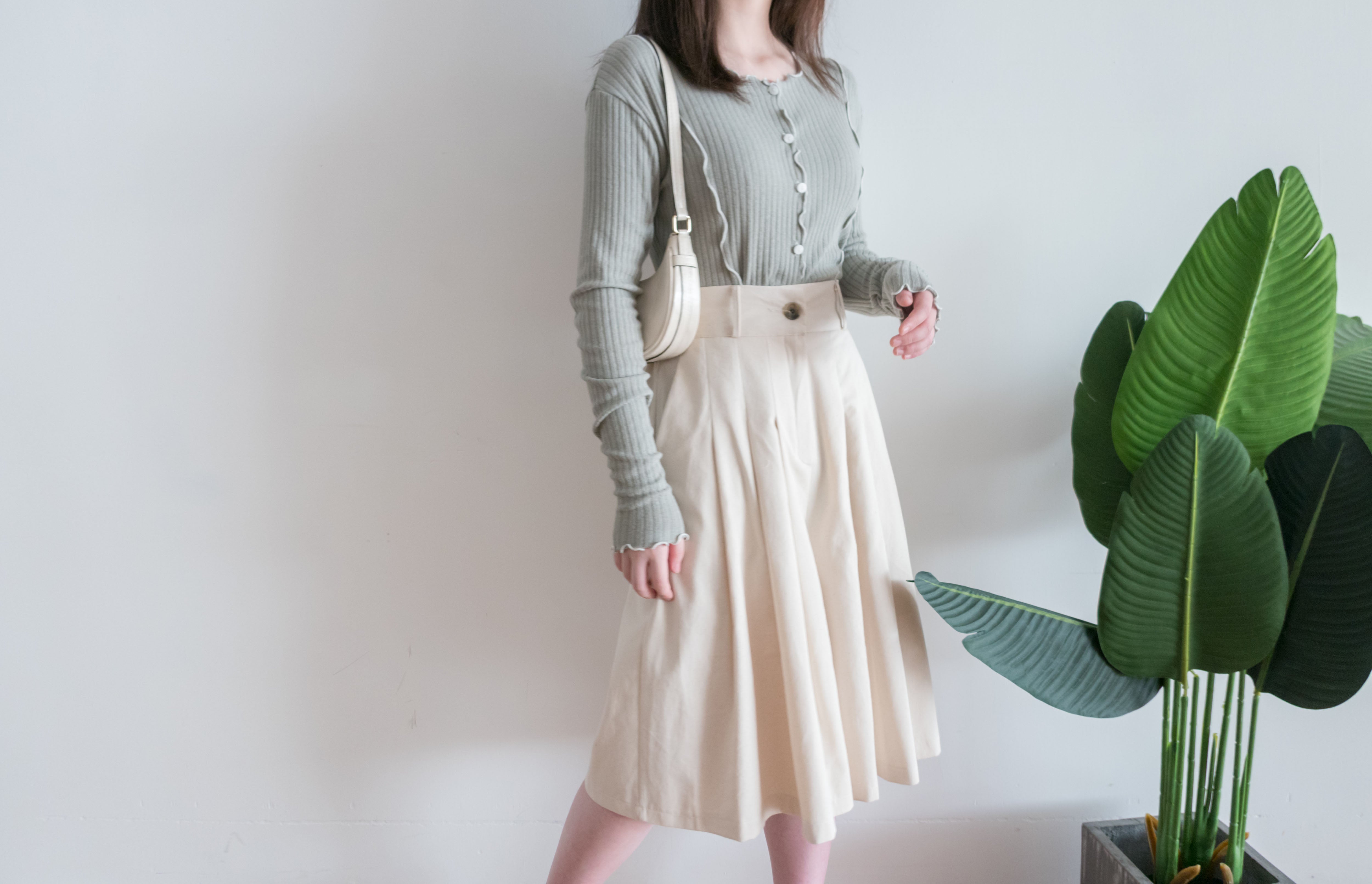 Oatmeal 燕麥點點修腰線闊裙褲, Skirt Pants/ SK8642