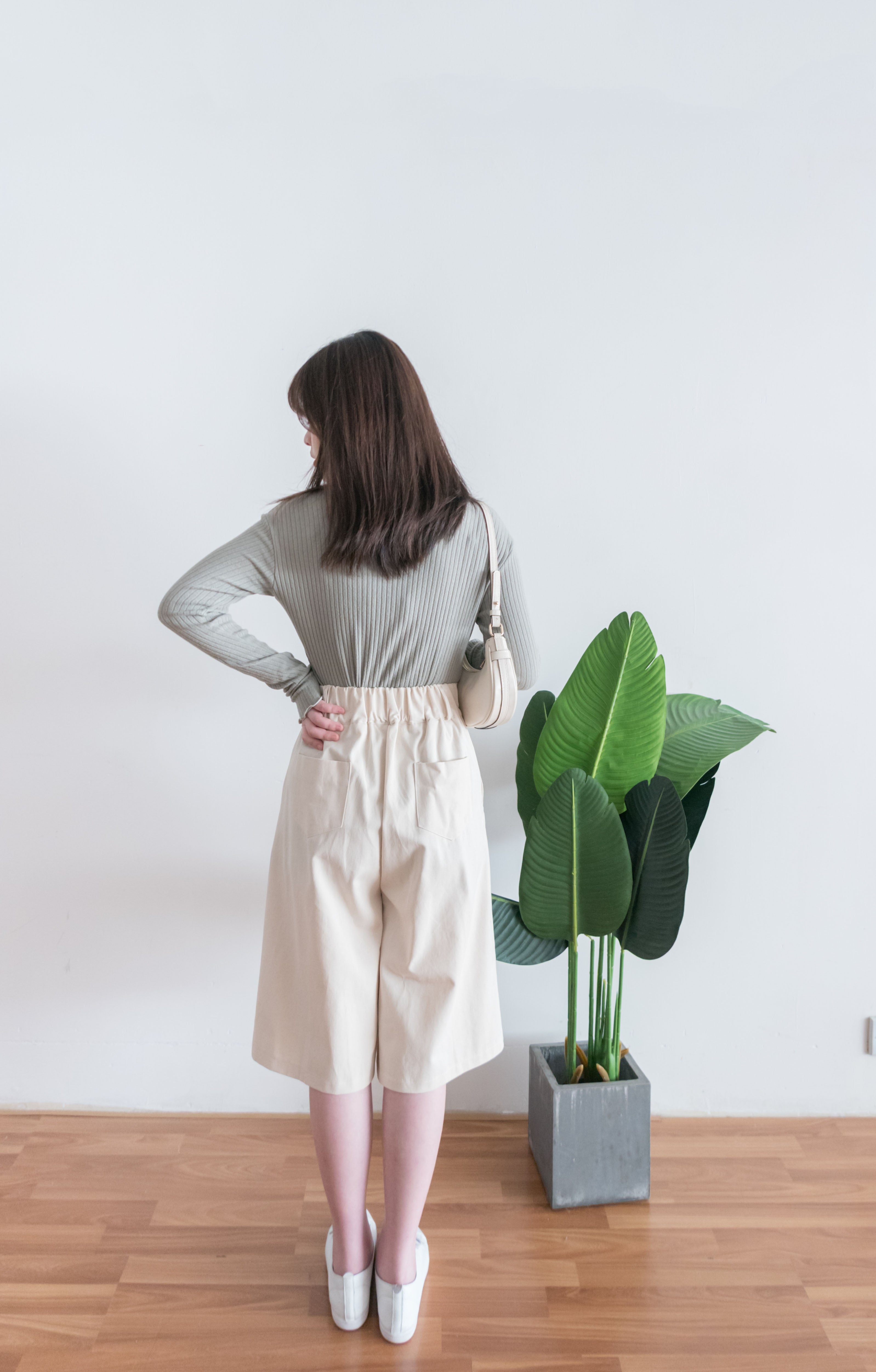 Oatmeal 燕麥點點修腰線闊裙褲, Skirt Pants/ SK8642