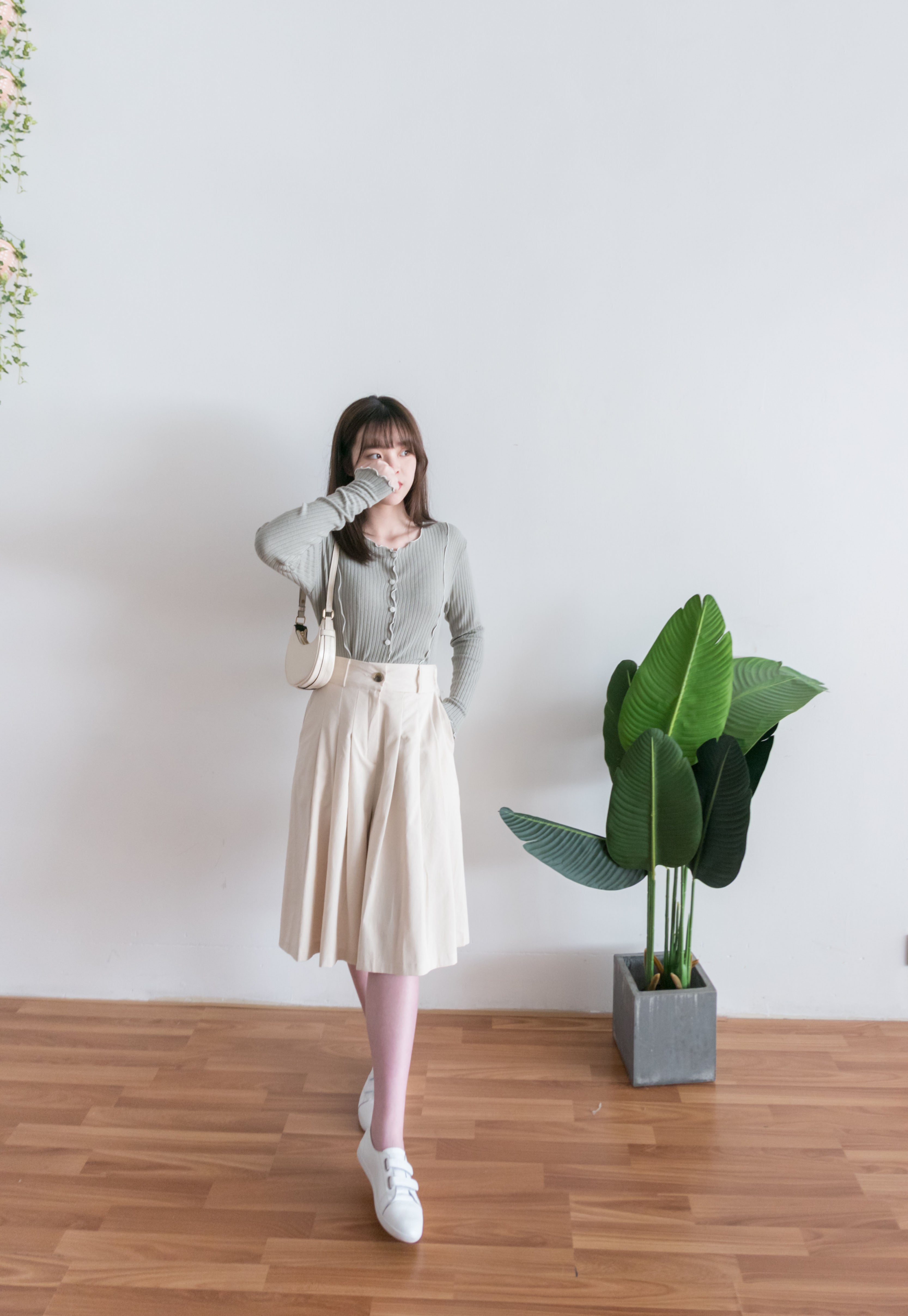 Oatmeal 燕麥點點修腰線闊裙褲, Skirt Pants/ SK8642