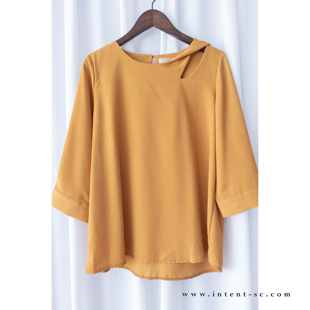 Mustard Twist 芥末黃開領扭紋帶雪紡上衣, Blouse/ BU8838