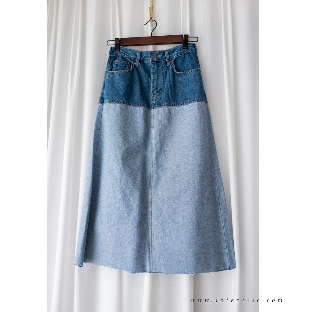 Border 雙色設計後開叉牛仔裙, Skirt/ SK8637