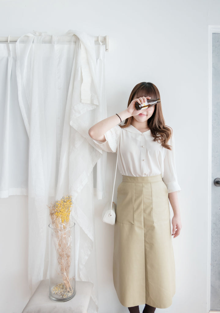 Faux Leather 簡約皮感雙口袋半身裙, Skirt/ SK8646