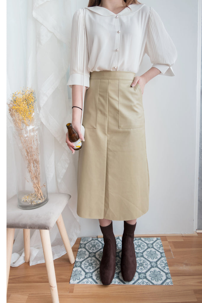 Faux Leather 簡約皮感雙口袋半身裙, Skirt/ SK8646