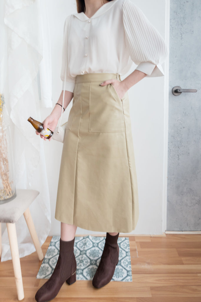 Faux Leather 簡約皮感雙口袋半身裙, Skirt/ SK8646
