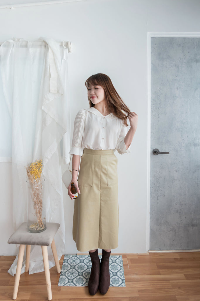 Faux Leather 簡約皮感雙口袋半身裙, Skirt/ SK8646