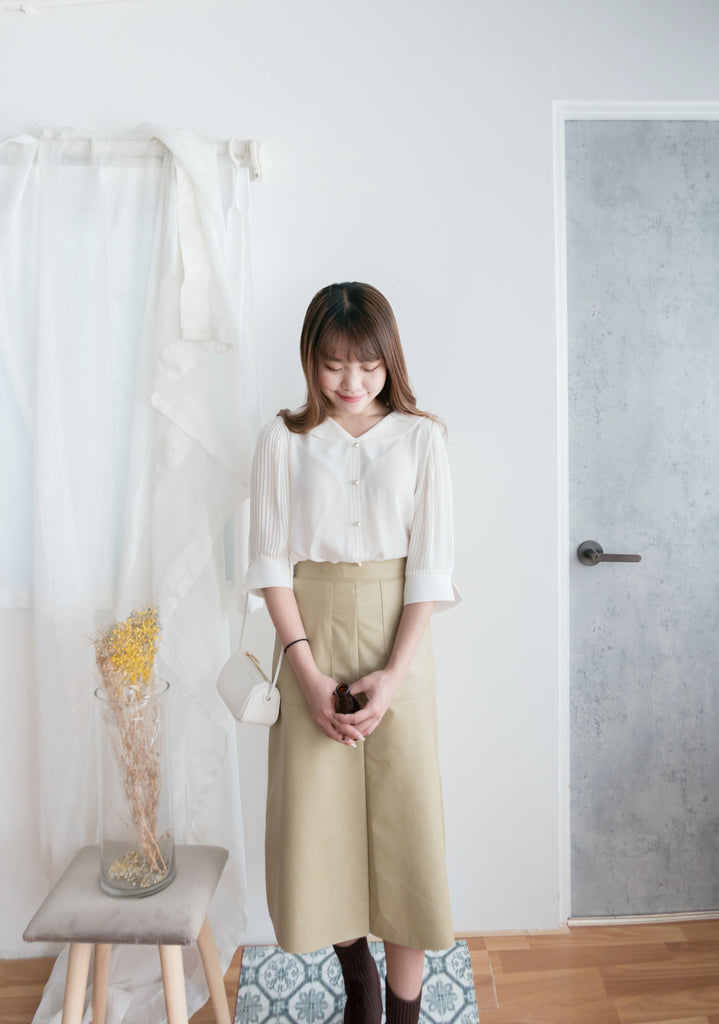 Faux Leather 簡約皮感雙口袋半身裙, Skirt/ SK8646