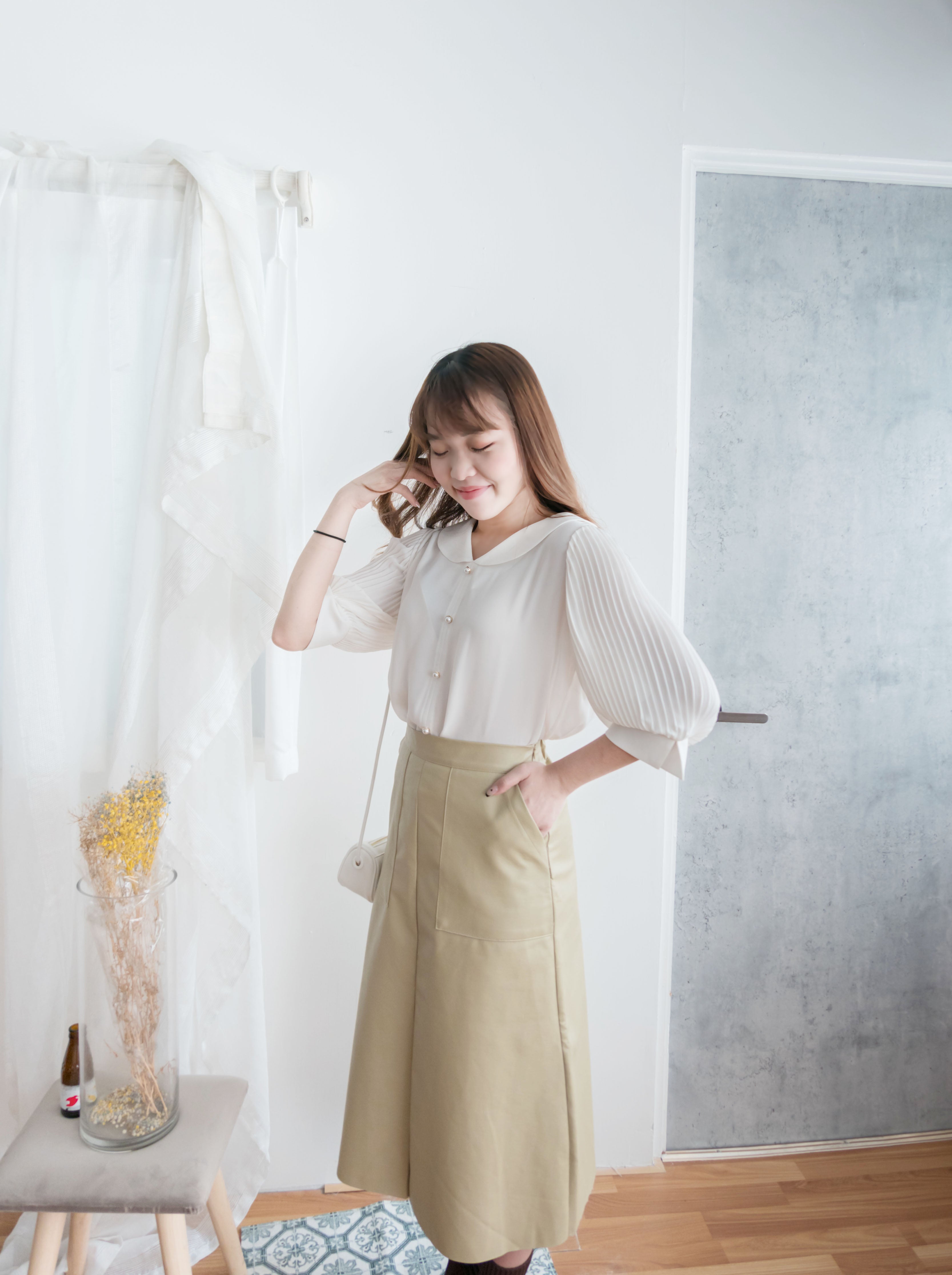 Faux Leather 簡約皮感雙口袋半身裙, Skirt/ SK8646