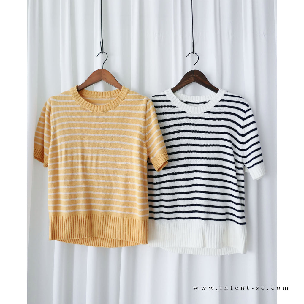 Stripe Knit 圓領短袖條緻針織上衣, Top/ TP8788 (Black Sold Out)