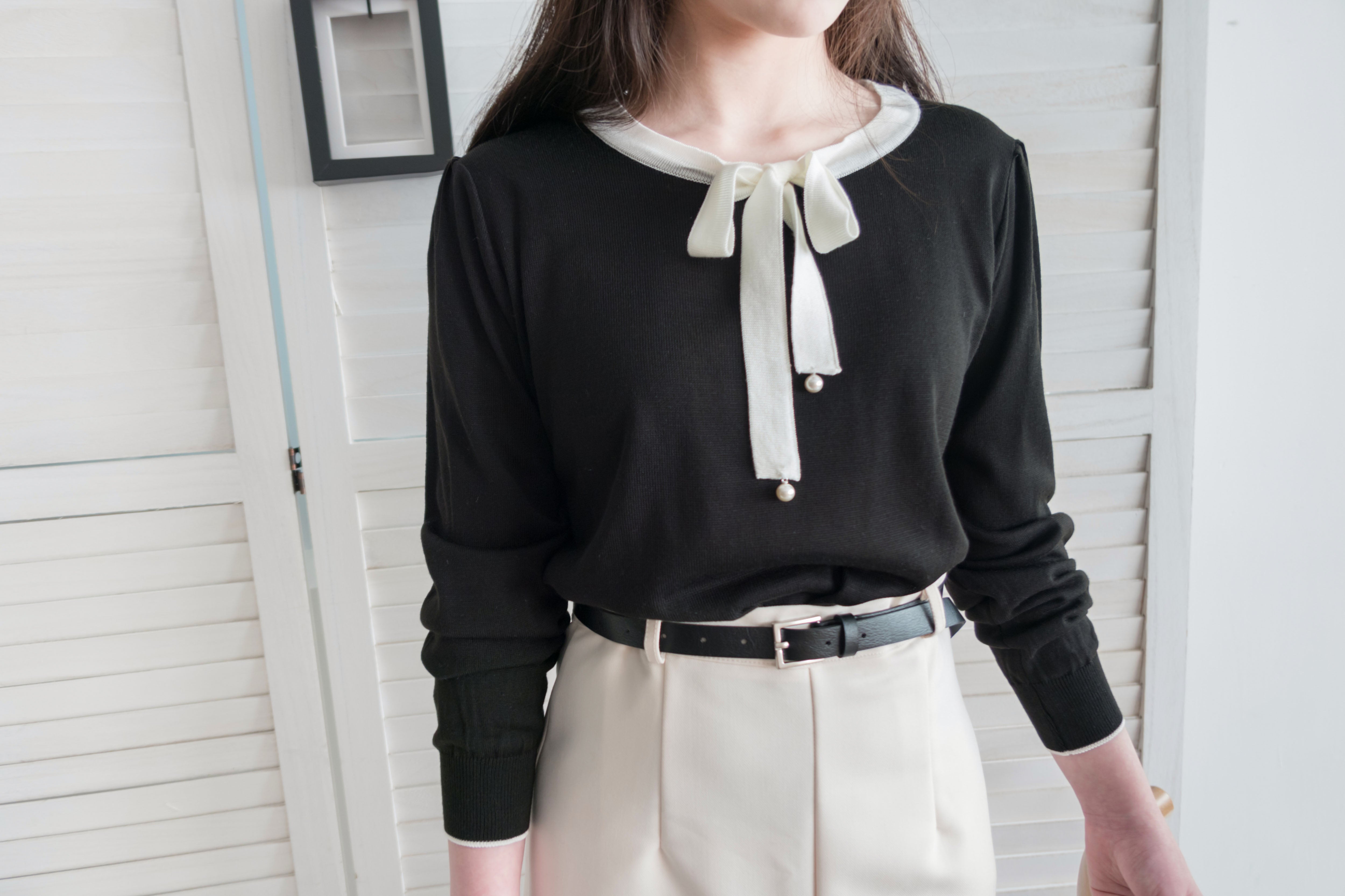V Ribbon V形蝴蝶領口邊線薄線衫, Knit Top/ TP8785
