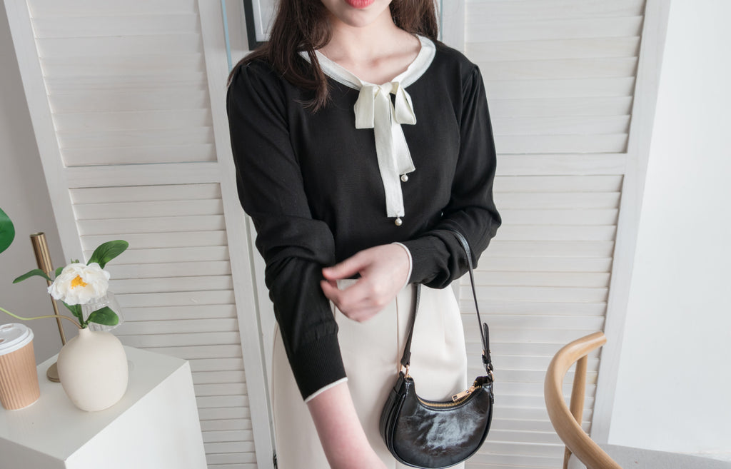 V Ribbon V形蝴蝶領口邊線薄線衫, Knit Top/ TP8785