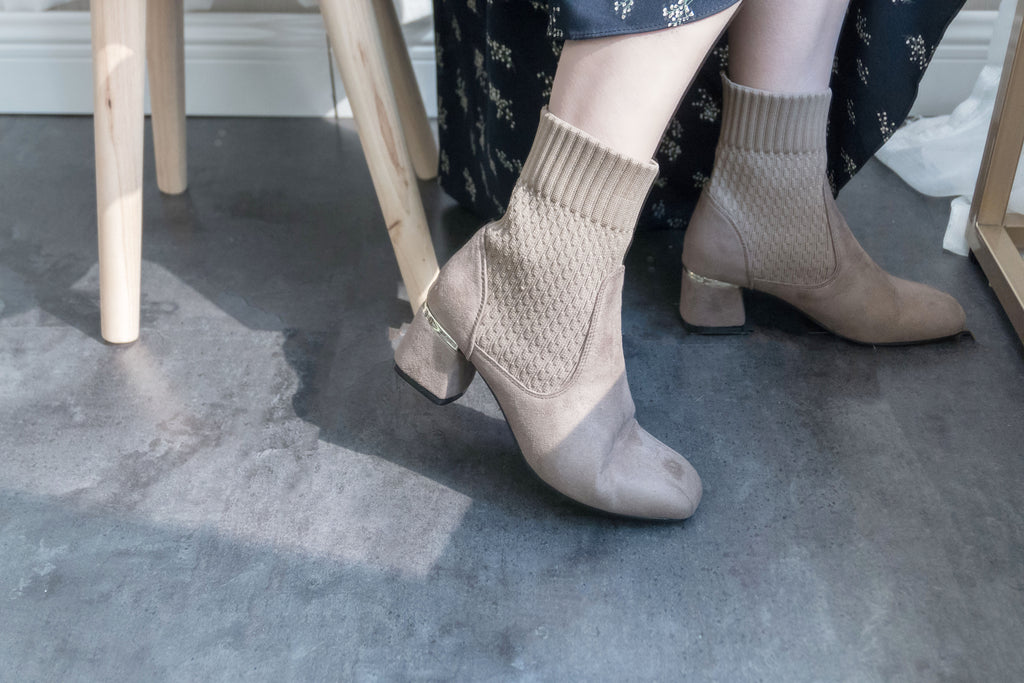 Elastic Socks 啡色彈性花紋金邊後踭, Boots/ SH8072