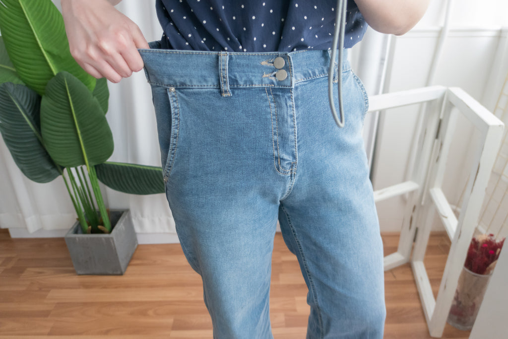 Denim 全彈性高腰雙鈕扣牛仔闊褲, Jeans/ PT8355