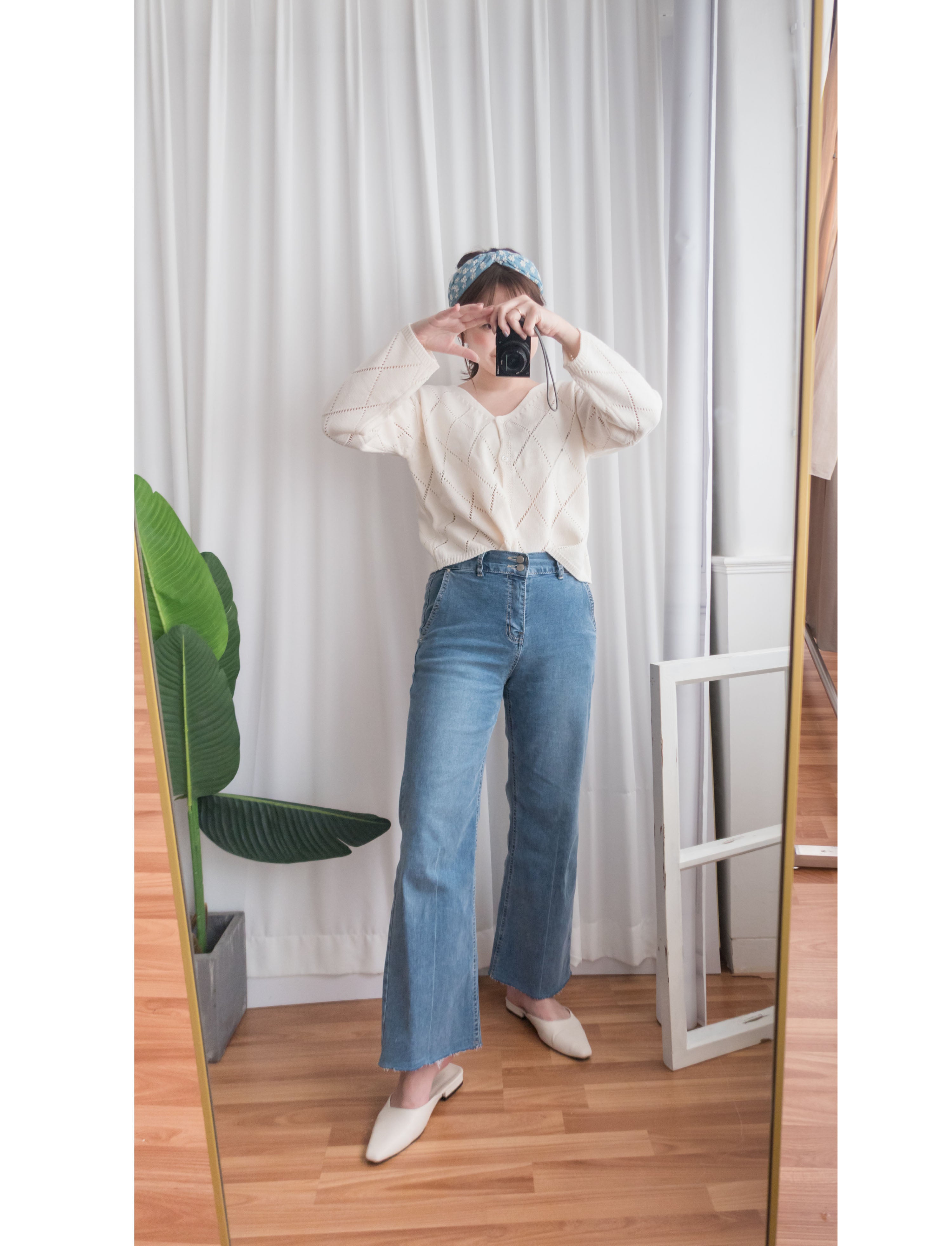 Denim 全彈性高腰雙鈕扣牛仔闊褲, Jeans/ PT8355
