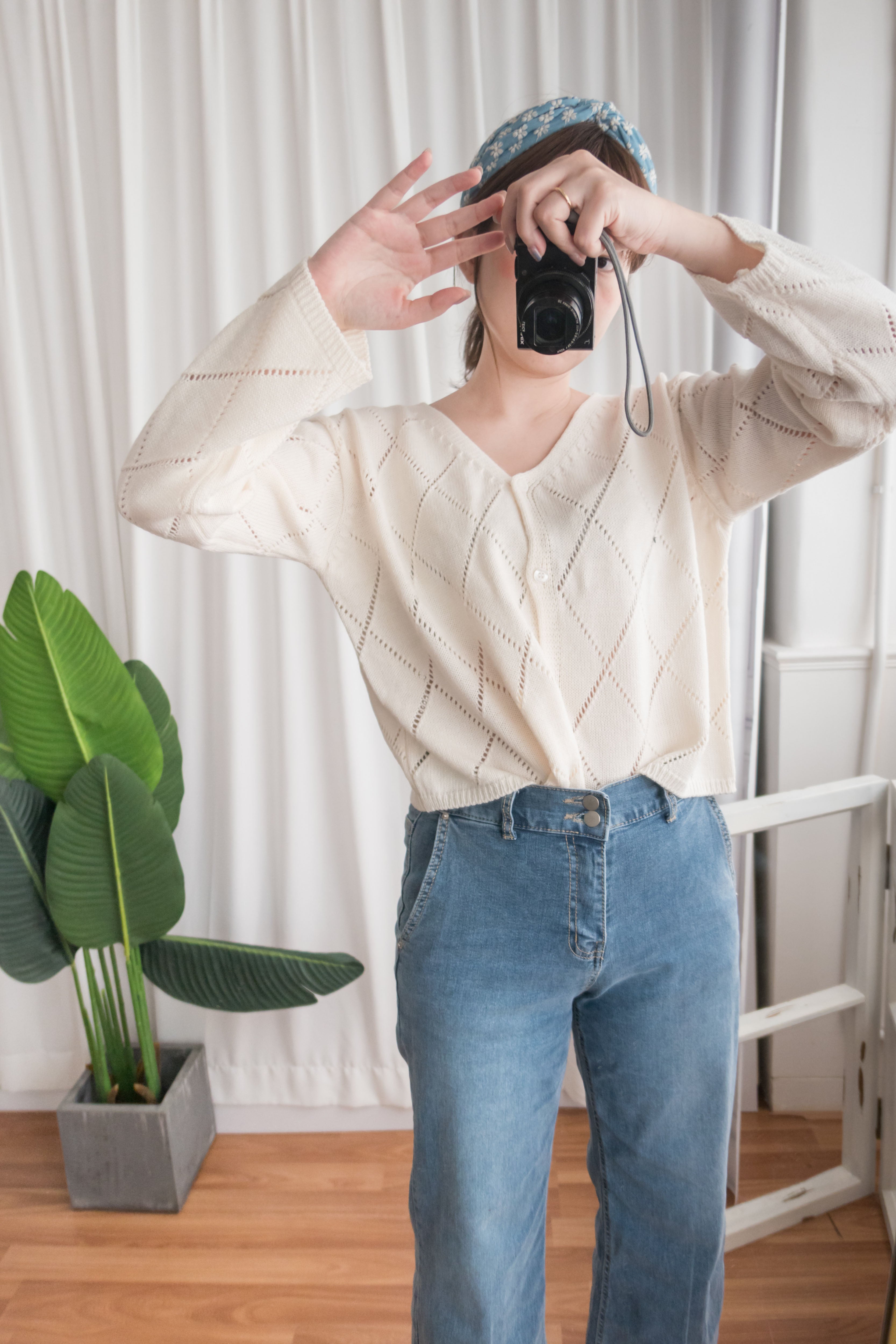 Denim 全彈性高腰雙鈕扣牛仔闊褲, Jeans/ PT8355