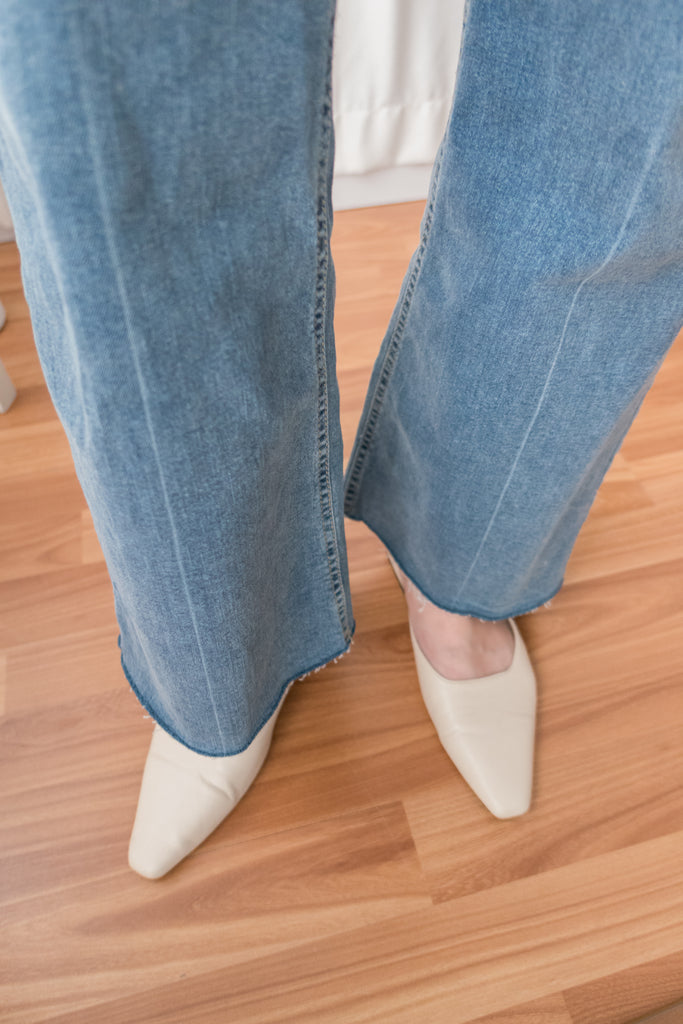 Denim 全彈性高腰雙鈕扣牛仔闊褲, Jeans/ PT8355