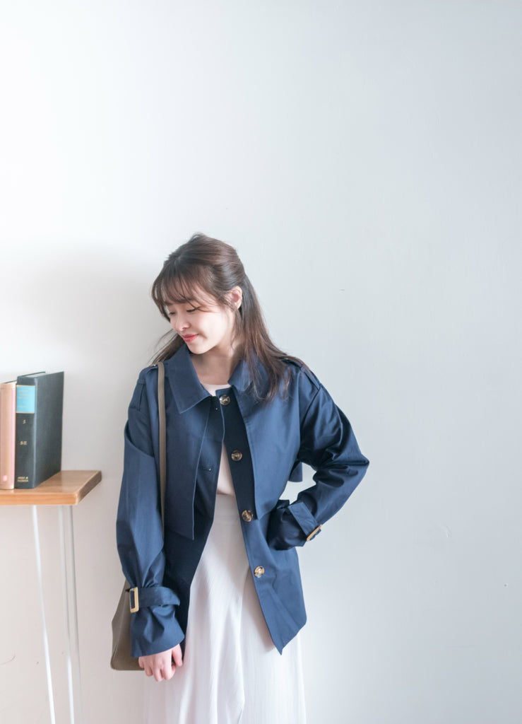 Navy 深藍單排鈕中短款風衣, Jacket/ JK8094