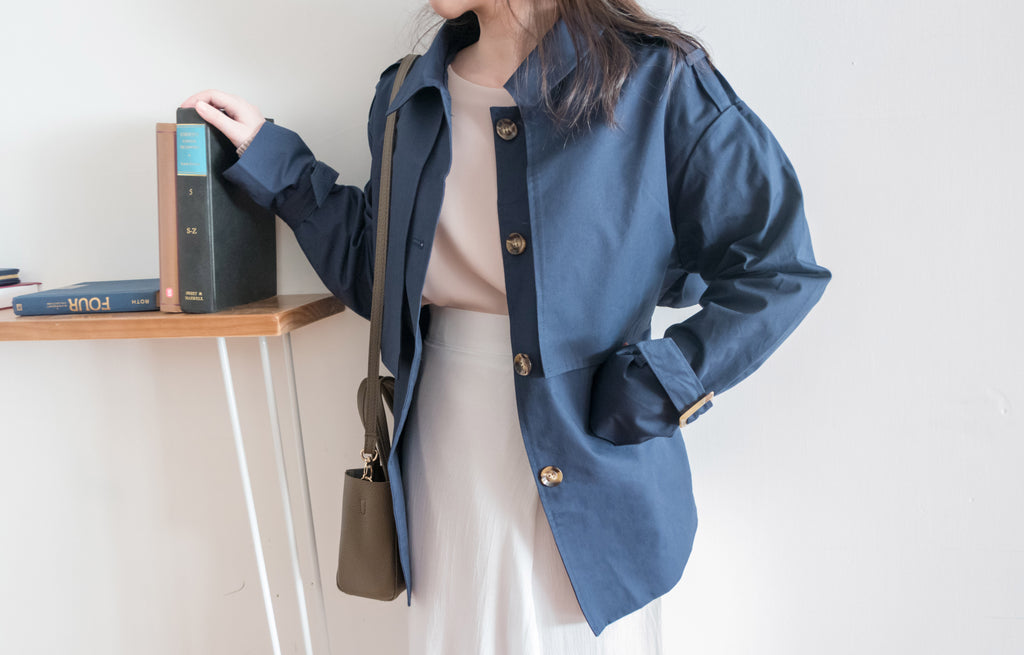 Navy 深藍單排鈕中短款風衣, Jacket/ JK8094