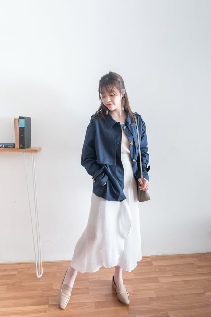 Navy 深藍單排鈕中短款風衣, Jacket/ JK8094