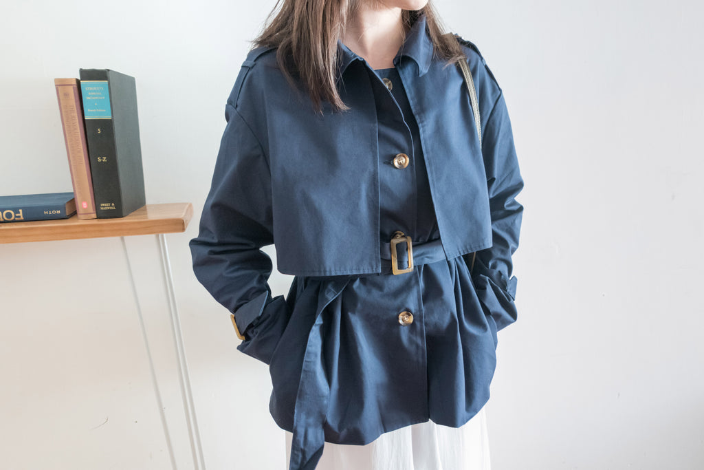 Navy 深藍單排鈕中短款風衣, Jacket/ JK8094
