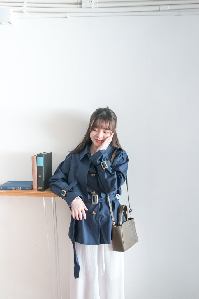 Navy 深藍單排鈕中短款風衣, Jacket/ JK8094