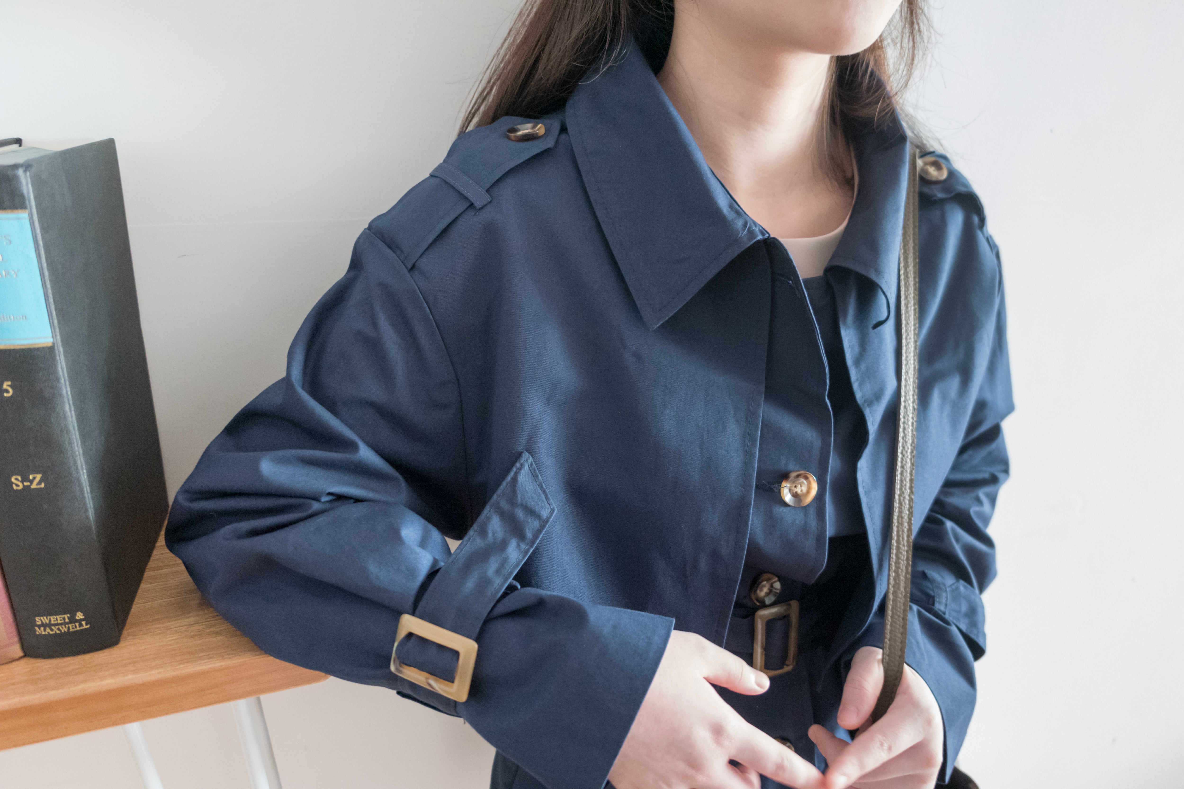 Navy 深藍單排鈕中短款風衣, Jacket/ JK8094