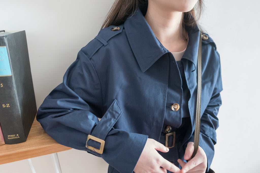 Navy 深藍單排鈕中短款風衣, Jacket/ JK8094