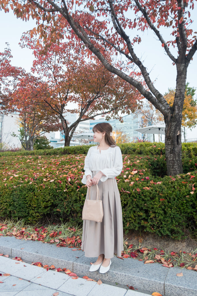 Bottom Pleated 奶茶杏顯瘦下百褶傘形, Skirt/ SK8654