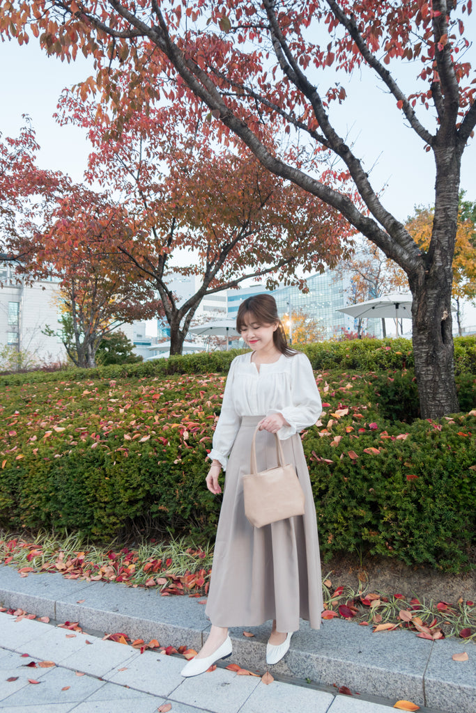 Bottom Pleated 奶茶杏顯瘦下百褶傘形, Skirt/ SK8654