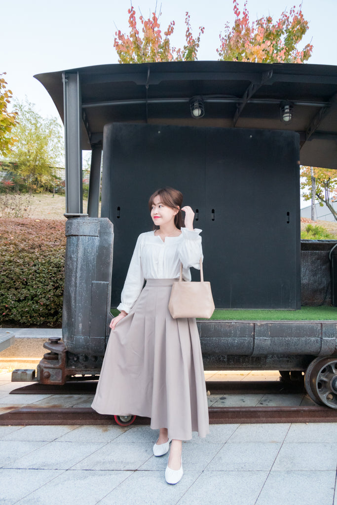 Bottom Pleated 奶茶杏顯瘦下百褶傘形, Skirt/ SK8654
