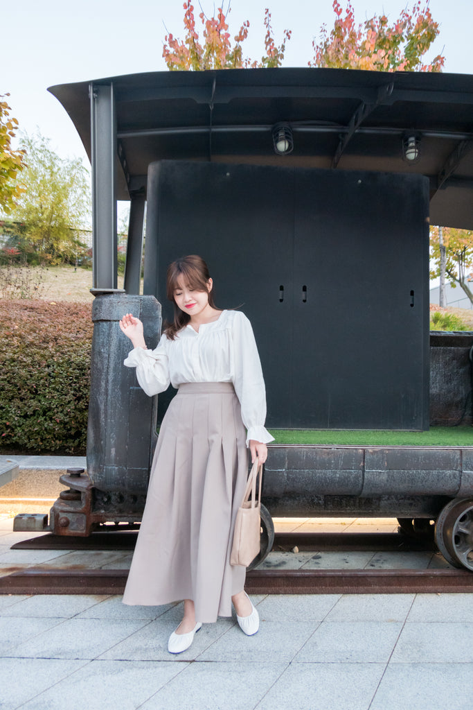 Bottom Pleated 奶茶杏顯瘦下百褶傘形, Skirt/ SK8654